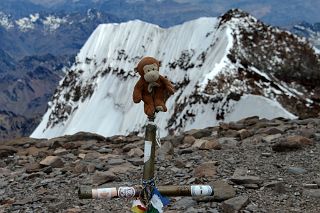 46 Dangles On The Aconcagua Summit 6962m Cross With Aconcagua South Summit Behind.jpg